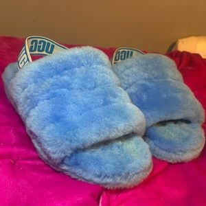UGG Blue Fluff Slides